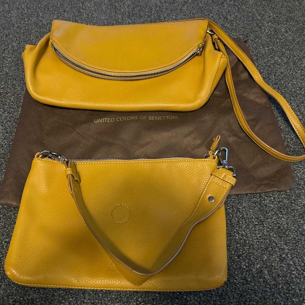 United Colors of Benetton Mustard Yellow  gold Crossbody Bag Italy convertible